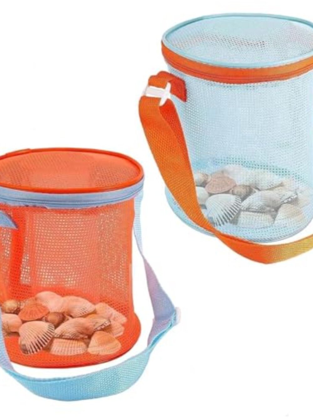 Mesh Beach Shell Bucket Stand Up Adjustable Strap 2 Pack